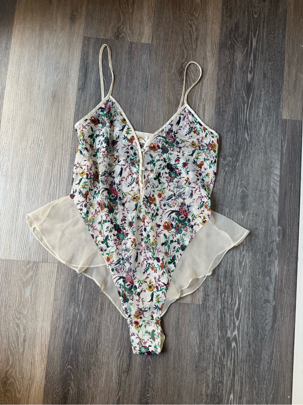 Vintage 90s Victoria's Secret Cream Floral Print Satin Bodysuit Medium